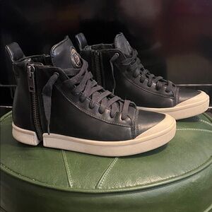 DIESEL S NENTISH ZIP ROUND LEATHER HIGH TOPS BLACK SIZE 9
